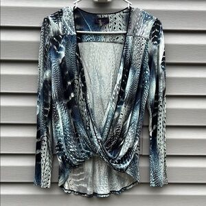 Hale Bob | Feather Boho Long Sleeve Draped Blouse size Extra Small